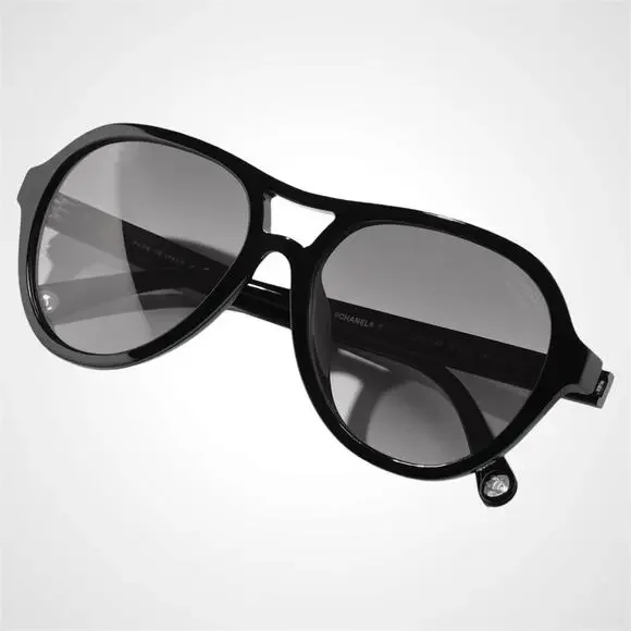 New CHANEL Sunglasses Black Polarized Lens Pilot Aviator 55mm - Picture 4 of 5